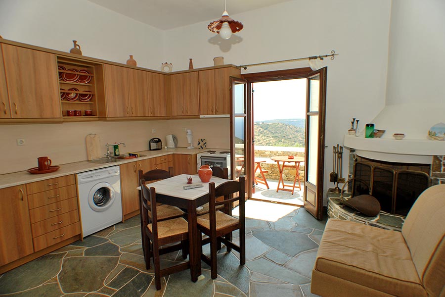 The kitchen and the sitting room